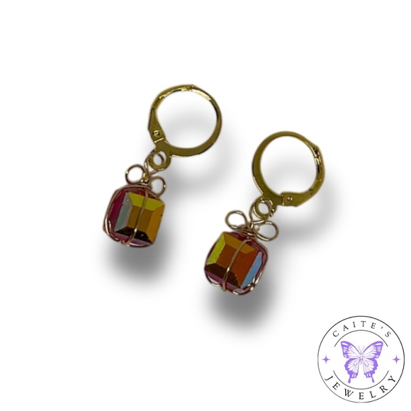 Handmade Gold Round Leverback Earrings with Christmas Present Charms - Picture 2 of 3